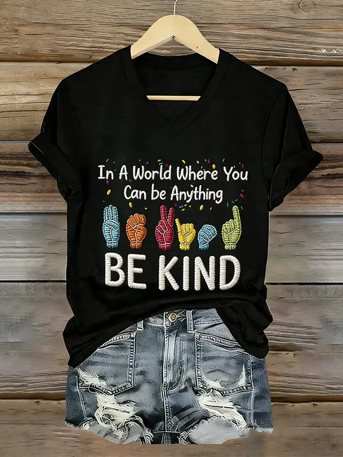 Women's Autism Accept Understand Love Print Casual V-Neck T-Shirt