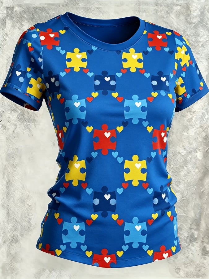 Women's Autism Awareness Printed Short-Sleeve T-Shirt
