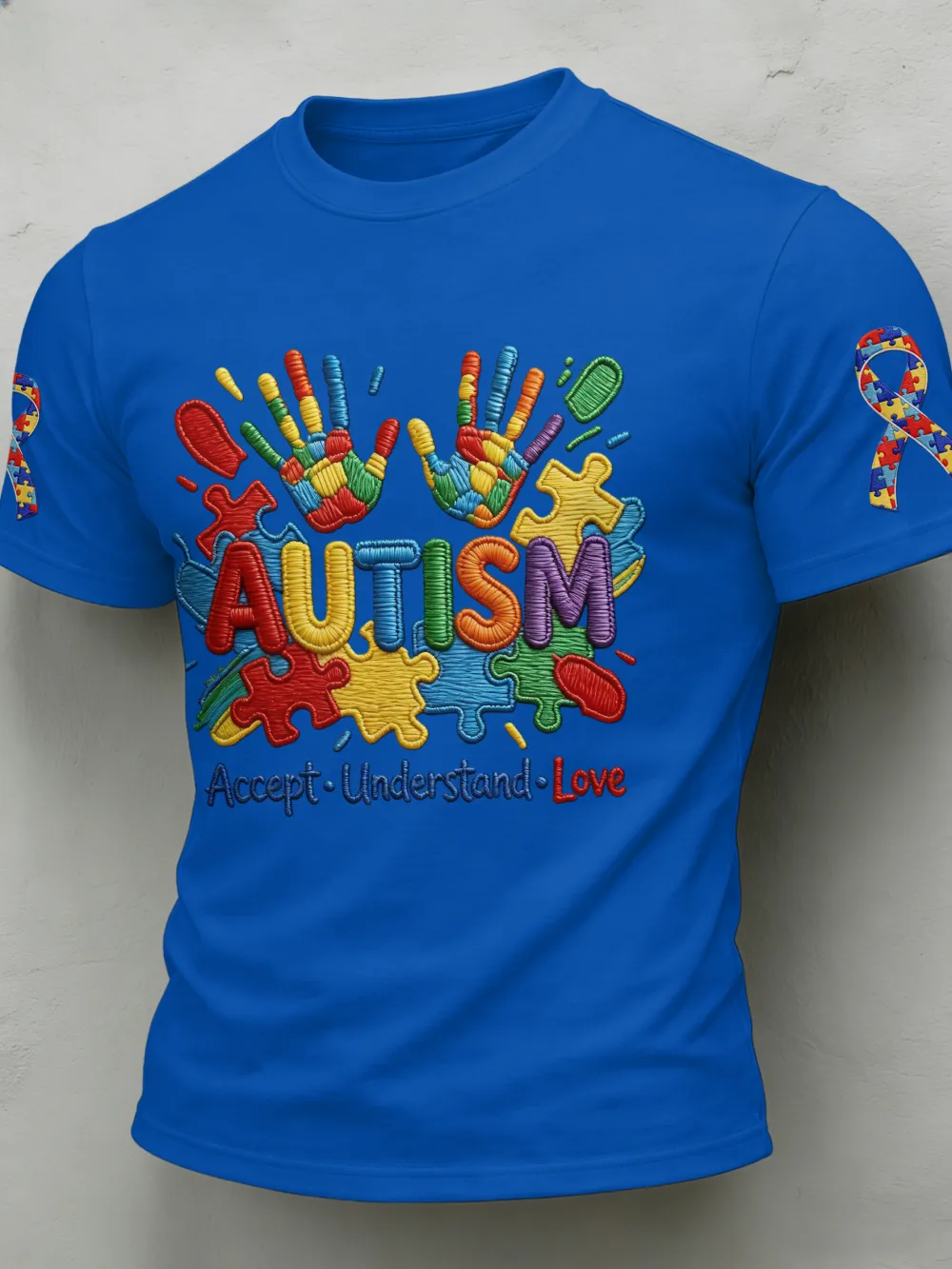 Men'S Leisure Attention Autism Reception Understanding Love Public Welfare Printed Round Neck T-Shirt