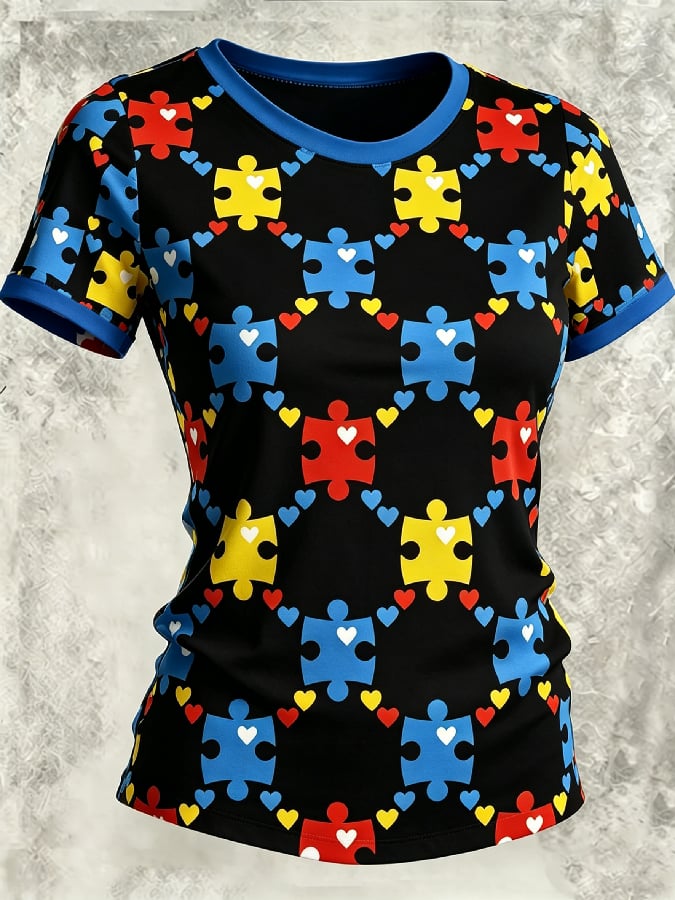Women's Autism Awareness Printed Short-Sleeve T-Shirt