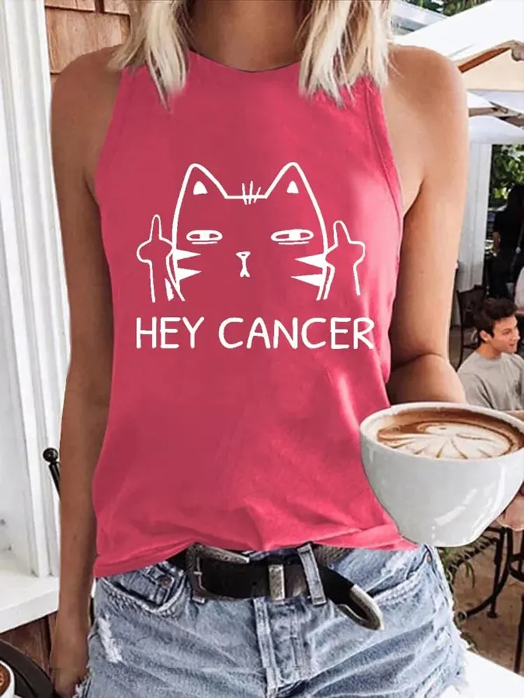 Women'S Casual Hey Cancer Fuck You Based Print Tank Top