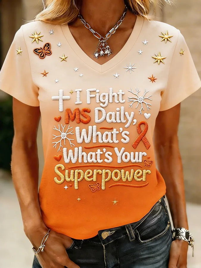 Women's Ombre Cross Neuron I Fight MS Daily Awareness T-Shirt