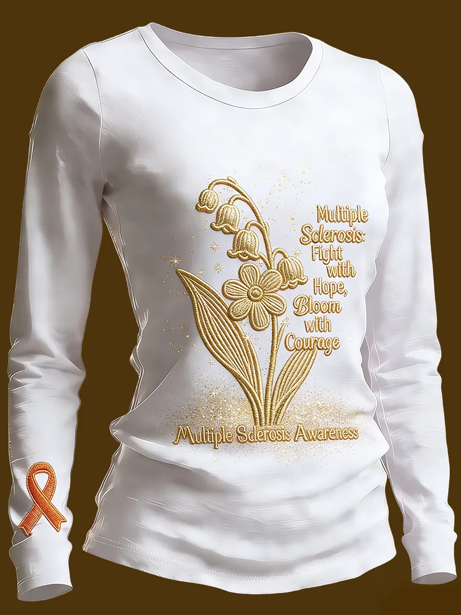 Women's Multiple Sclerosis Awareness Fighting With Hope Printed Crew Neck T-Shirt
