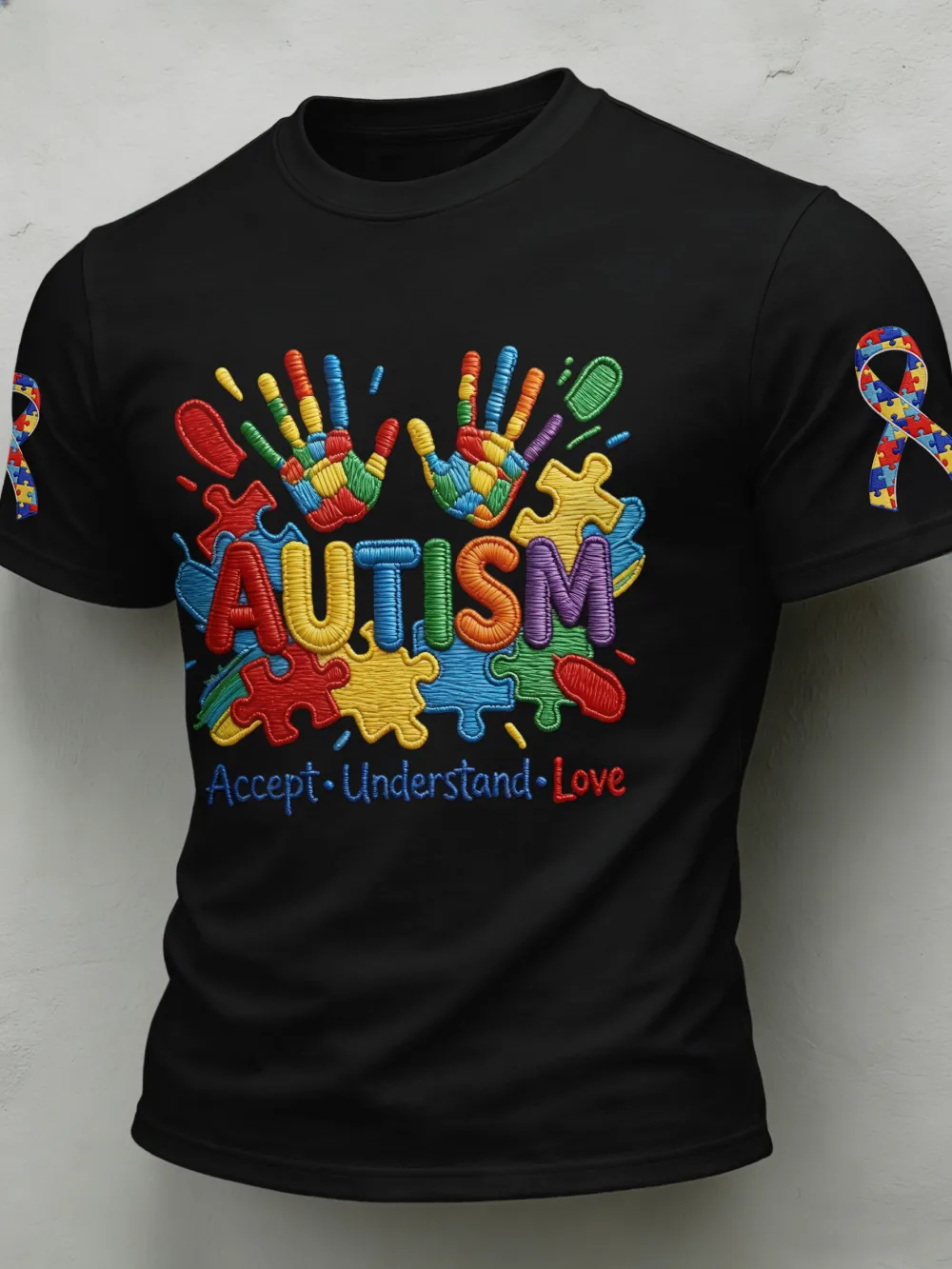 Men'S Leisure Attention Autism Reception Understanding Love Public Welfare Printed Round Neck T-Shirt