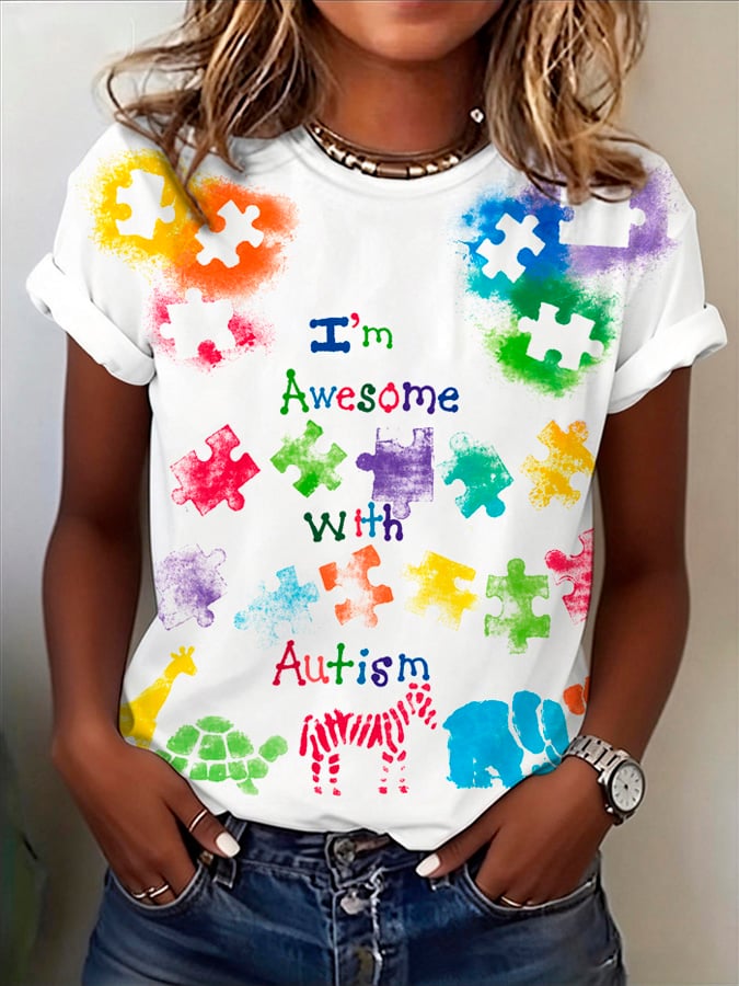 Women's Autism-Themed Printed T-Shirt