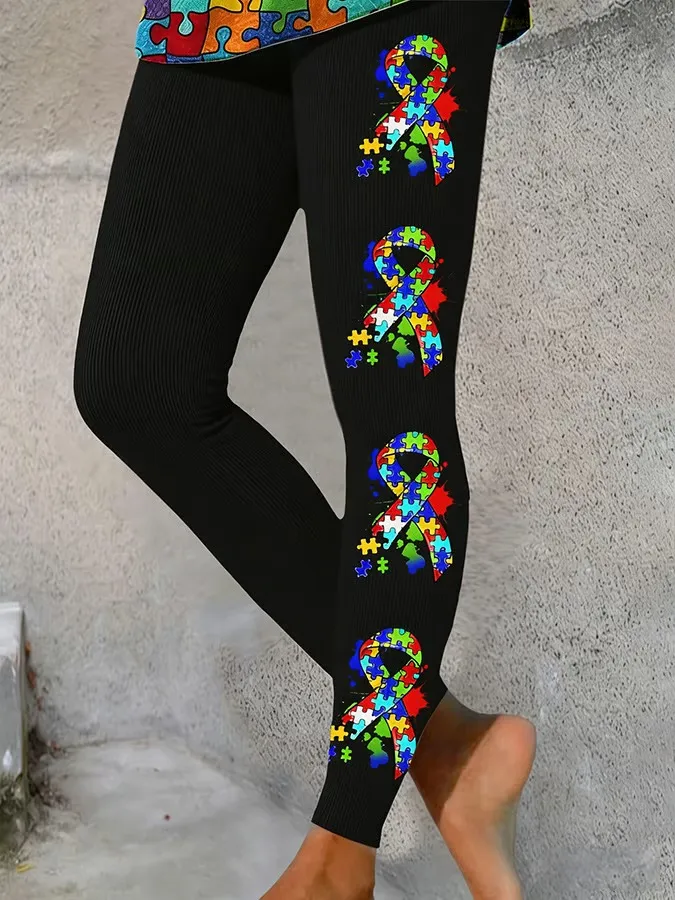 Women's Retro Autism Awareness Print Leggings