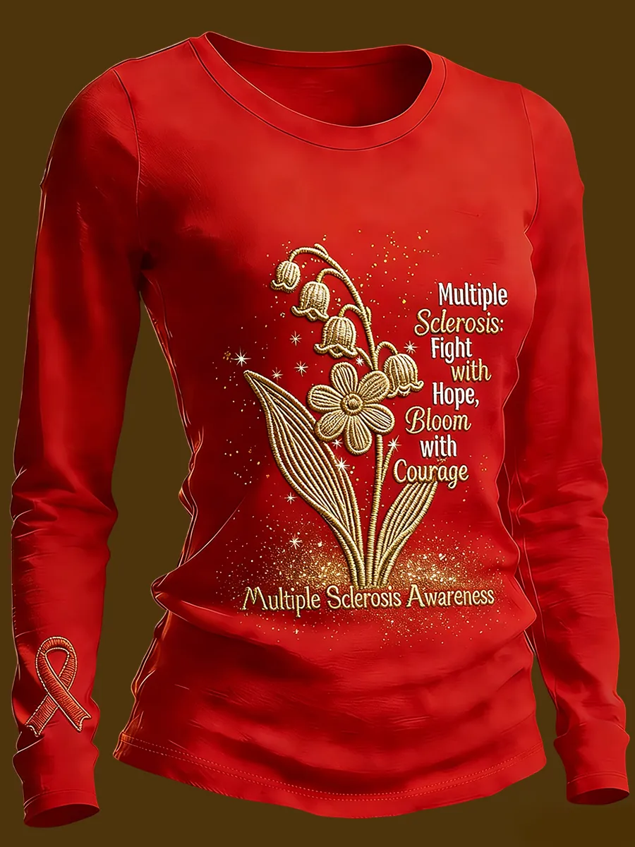 Women's Multiple Sclerosis Awareness Fighting With Hope Printed Crew Neck T-Shirt