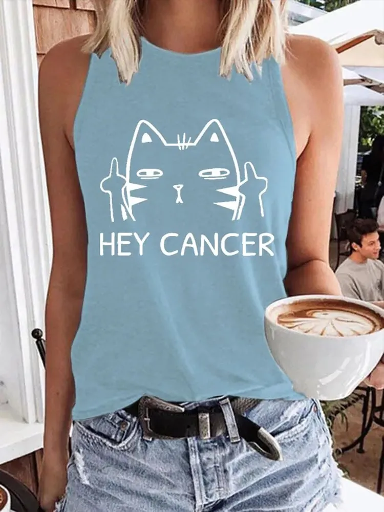 Women'S Casual Hey Cancer Fuck You Based Print Tank Top