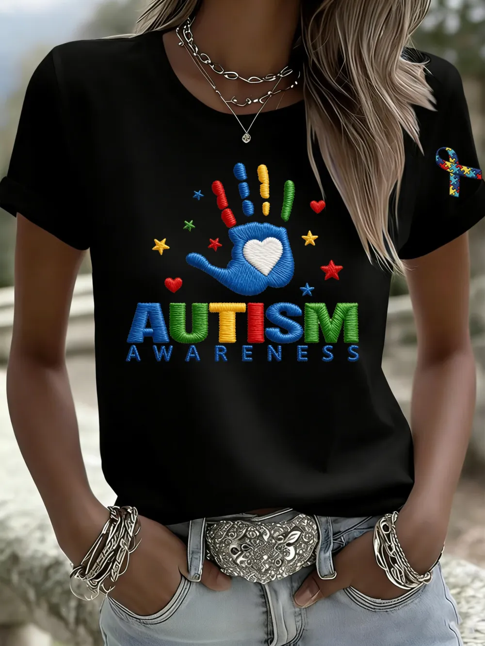 Women'S Casual Autism Awareness Printed T-Shirt