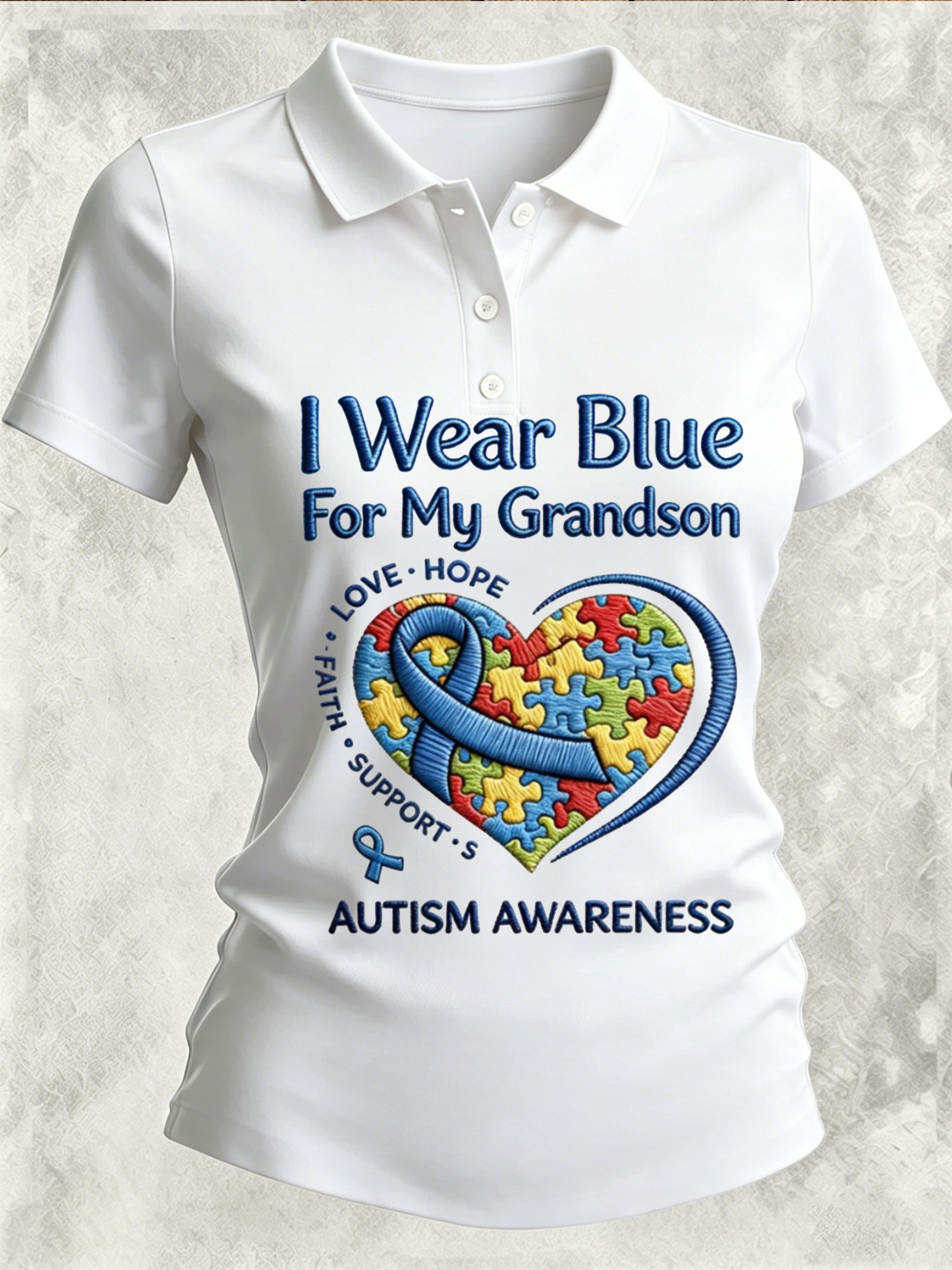 Women's Autism-Themed Printed Polo Shirt