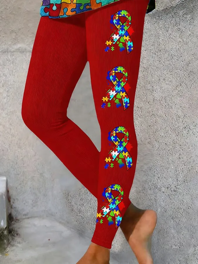 Women's Retro Autism Awareness Print Leggings