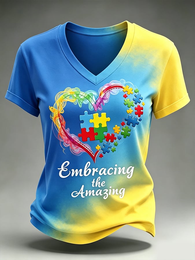 Women'S Casual Short-Sleeve Printed T-Shirt (Autism Awareness)