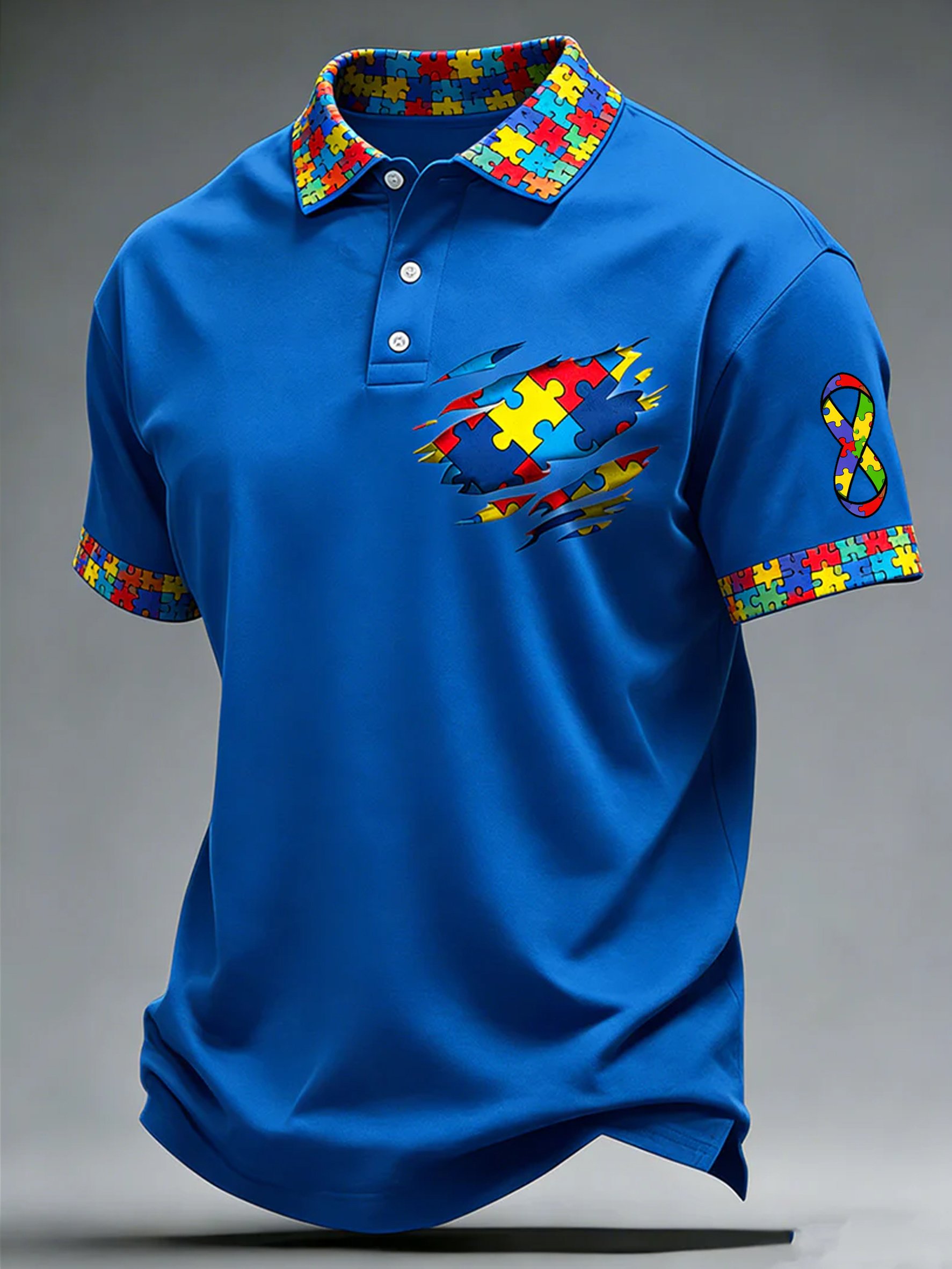 Men's Autism-Themed Printed Polo Shirt