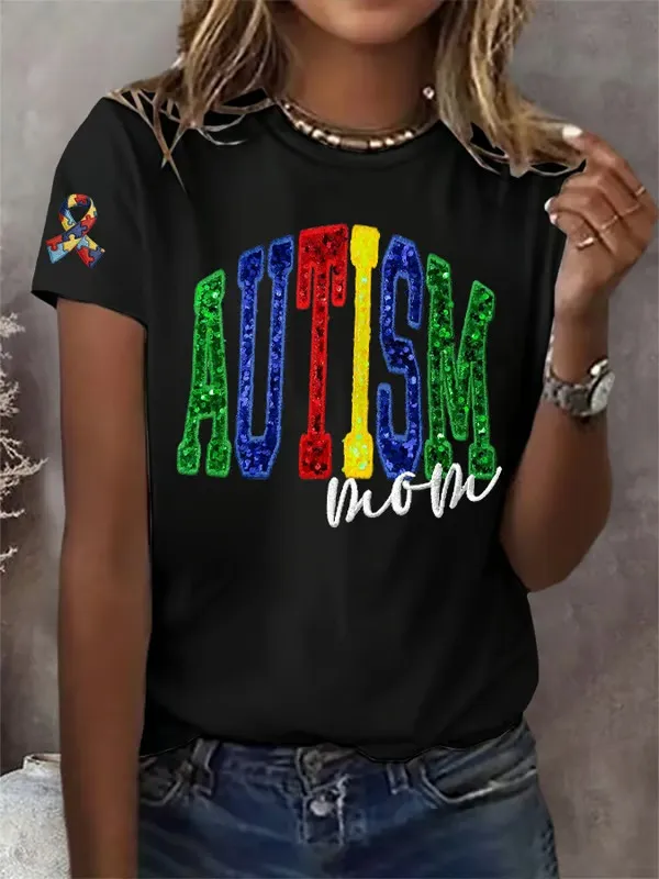 Women's Autism Awareness Print T-shirt
