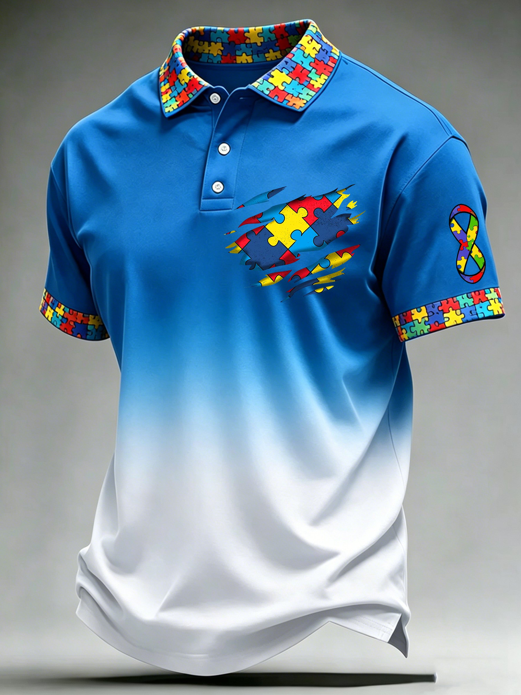 Men's Autism-Themed Printed Polo Shirt