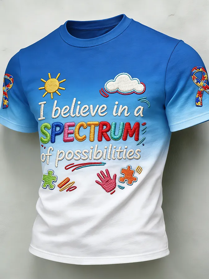 Men'S Leisure Attention Autism Reception Understanding Love Public Welfare Printed Round Neck T-Shirt