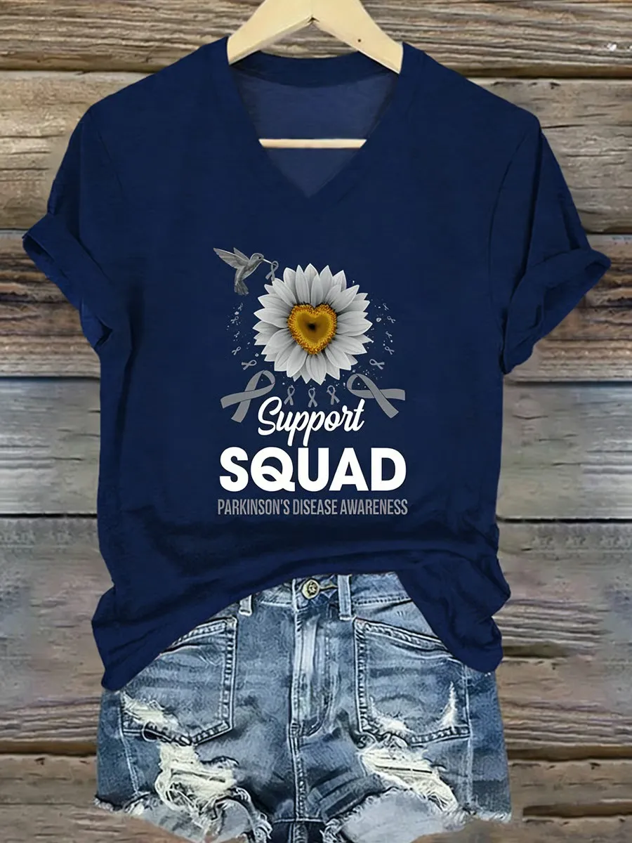 Parkinson's Disease Awareness Sunflower And Hummingbird Print T-shirt