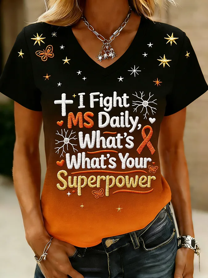 Women's Ombre Cross Neuron I Fight MS Daily Awareness T-Shirt