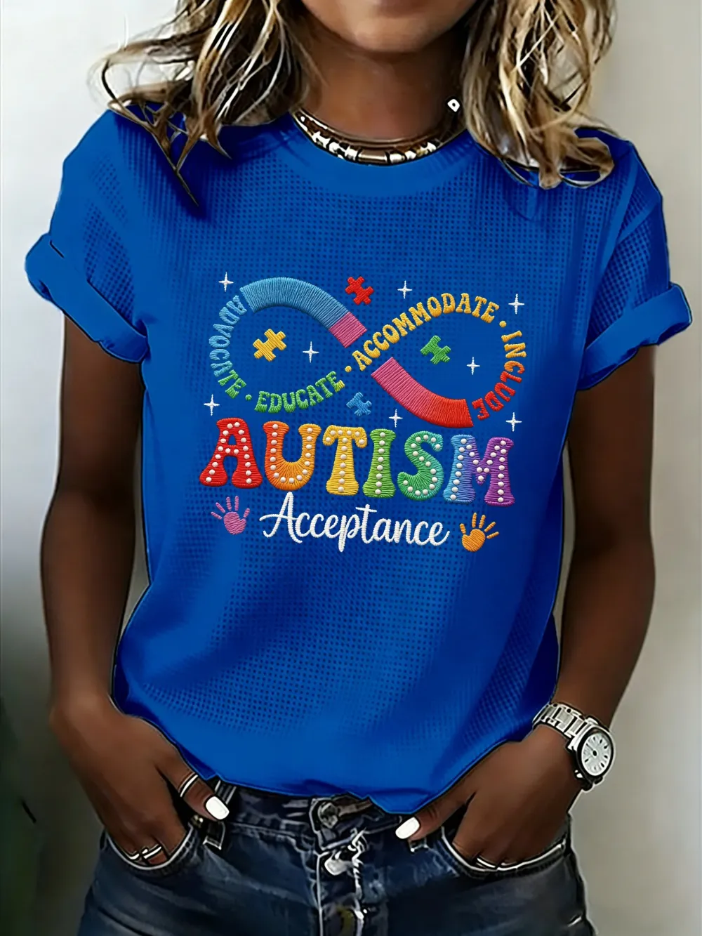 Women's Casual Autism Awareness Printed Short-Sleeve T-Shirt