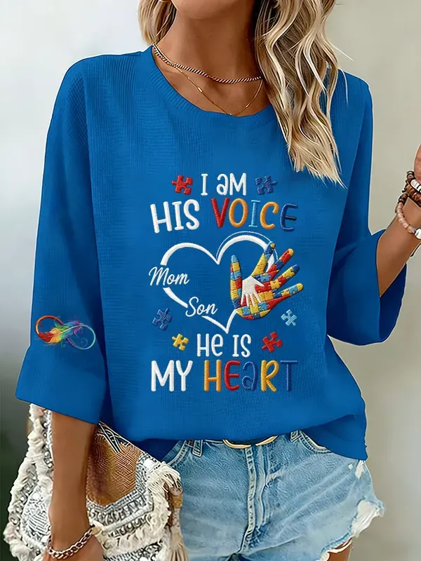 Women's Autism I Am His Voice, He Is My Heart Printed Top