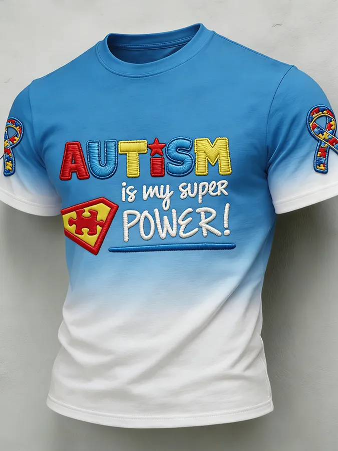 Men'S Leisure Attention Autism Reception Understanding Love Public Welfare Printed Round Neck T-Shirt