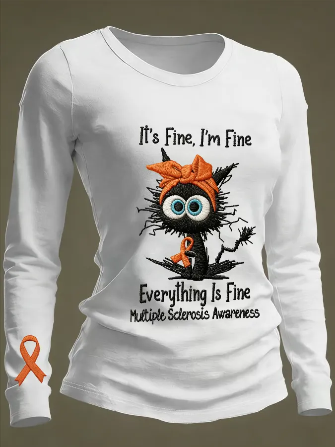 Women's Retro Funny Black Cat Its Fine I'm Fine Multiple Sclerosis Print Shirt Women's Retro Funny Black Cat Its Fine I