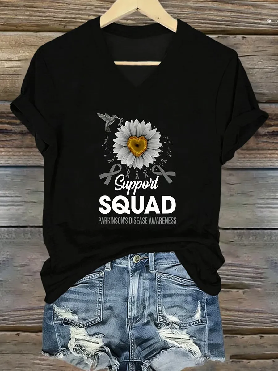 Parkinson's Disease Awareness Sunflower And Hummingbird Print T-shirt