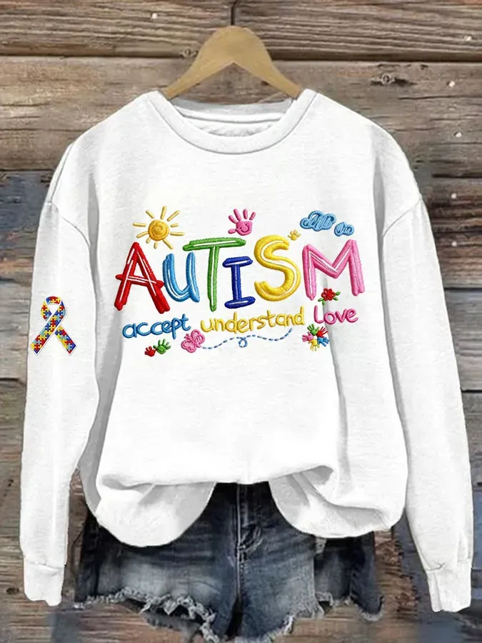 Women's Autism Accept Understand Love Print Sweatshirt