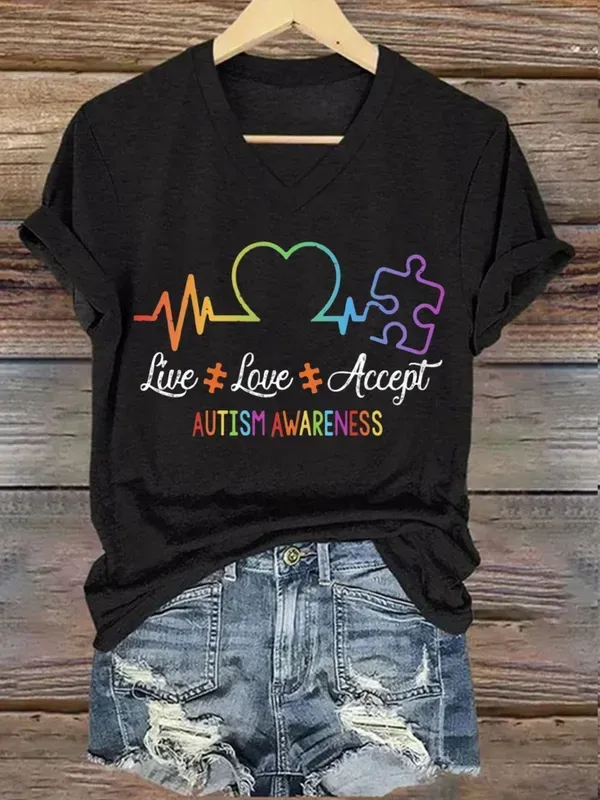 Women's Autism Awareness Print T-shirt