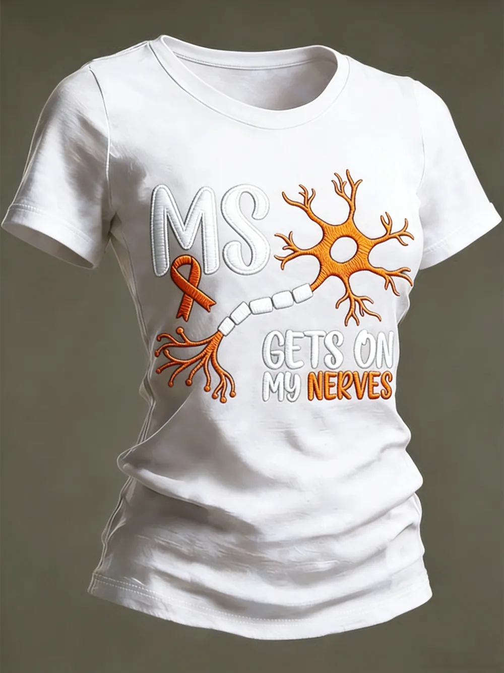 Multiple Sclerosis Awareness Shirt MS Gets On My Nerves Orange Ribbon Tee