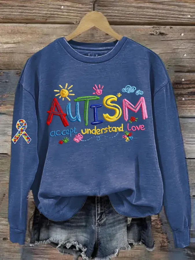 Women's Autism Accept Understand Love Print Sweatshirt