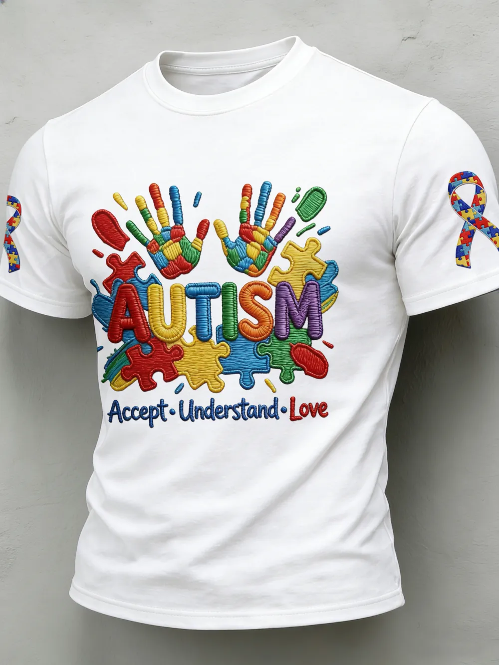 Men'S Leisure Attention Autism Reception Understanding Love Public Welfare Printed Round Neck T-Shirt
