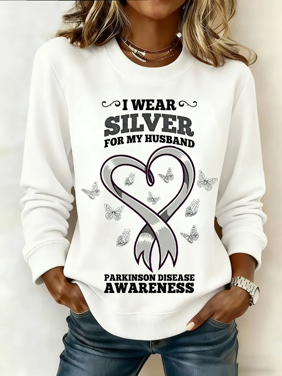 Ladies' Casual Attention To Parkinson'S Syndrome Round Neck Long Sleeved Sportswear