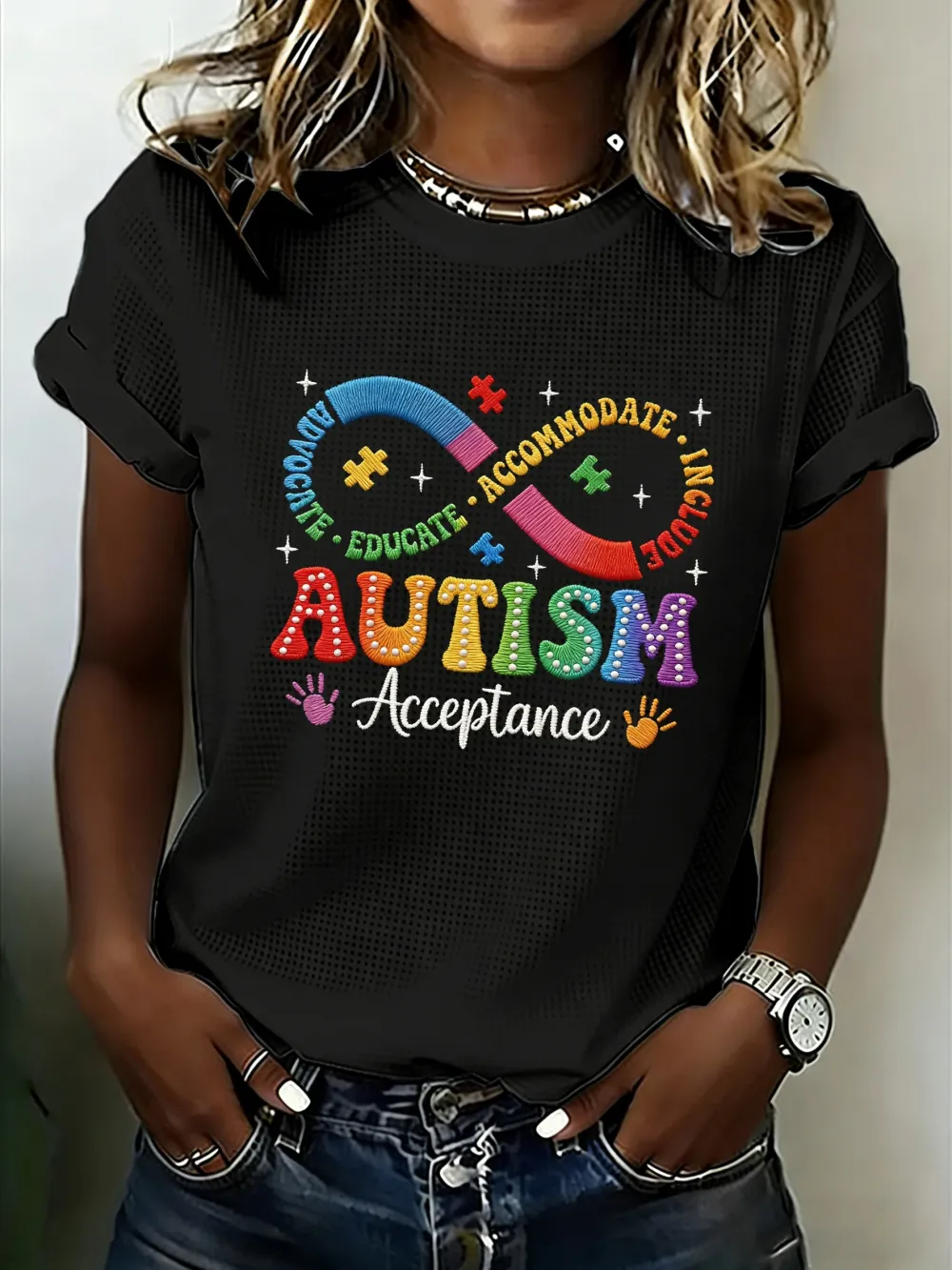 Women's Casual Autism Awareness Printed Short-Sleeve T-Shirt