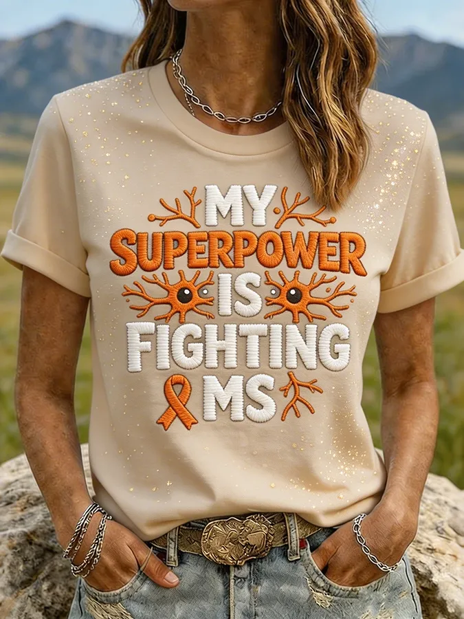 Women's Sparkle Neuron Pattern My Superpower Is Fighting MS T-Shirt