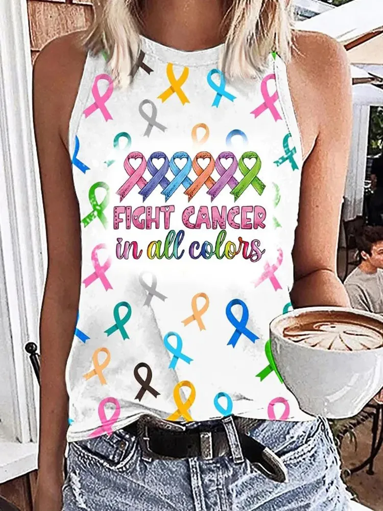 Women's Fight Cancer In All Colors Print Vest