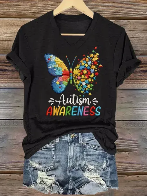 Women's Autism Awareness Print T-shirt