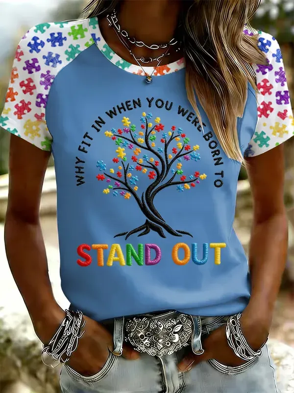 Women's Why Fit In When You Were Born To Stand Out Print Raglan Sleeve T-Shirt