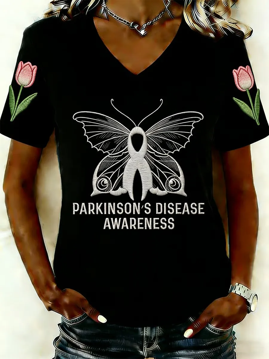 Gray Ribbon Butterfly Shirt Parkinson's Disease Awareness T-Shirt