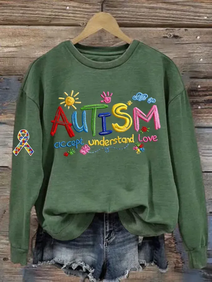 Women's Autism Accept Understand Love Print Sweatshirt