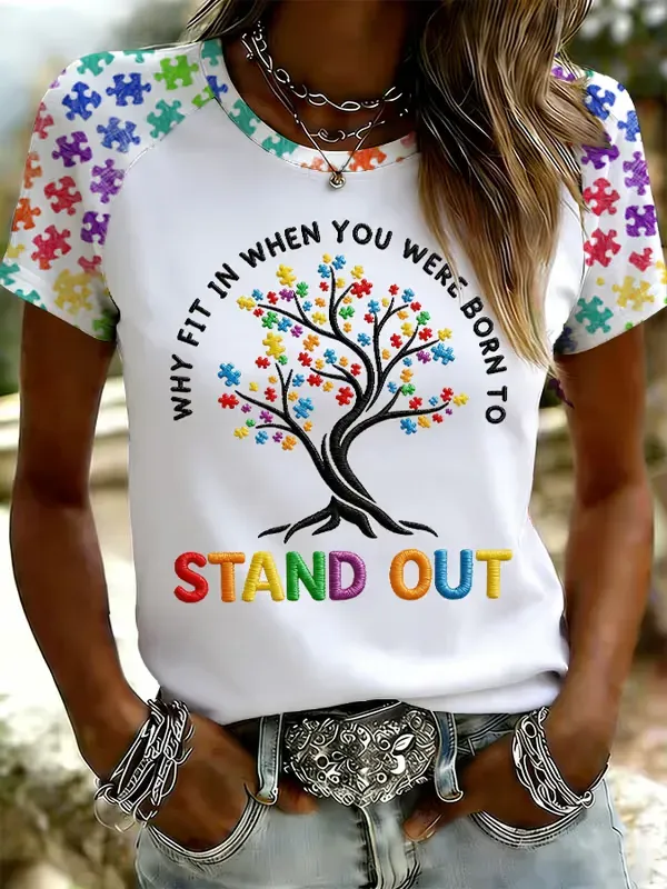 Women's Why Fit In When You Were Born To Stand Out Print Raglan Sleeve T-Shirt