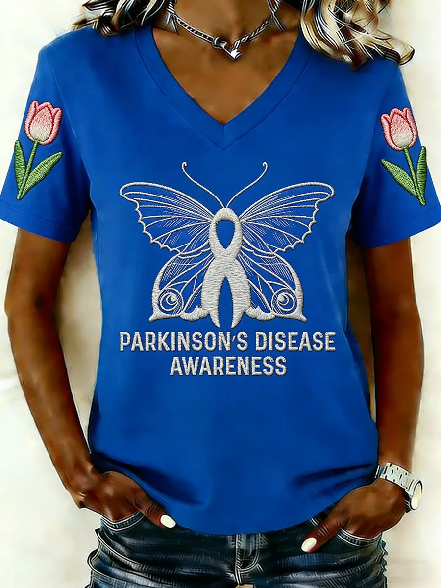 Gray Ribbon Butterfly Shirt Parkinson's Disease Awareness T-Shirt