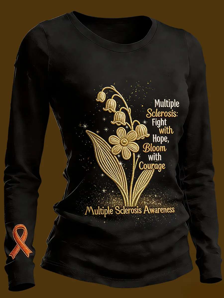 Women's Multiple Sclerosis Awareness Fighting With Hope Printed Crew Neck T-Shirt