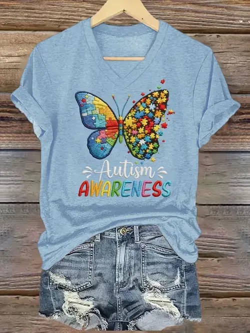 Women's Autism Awareness Print T-shirt