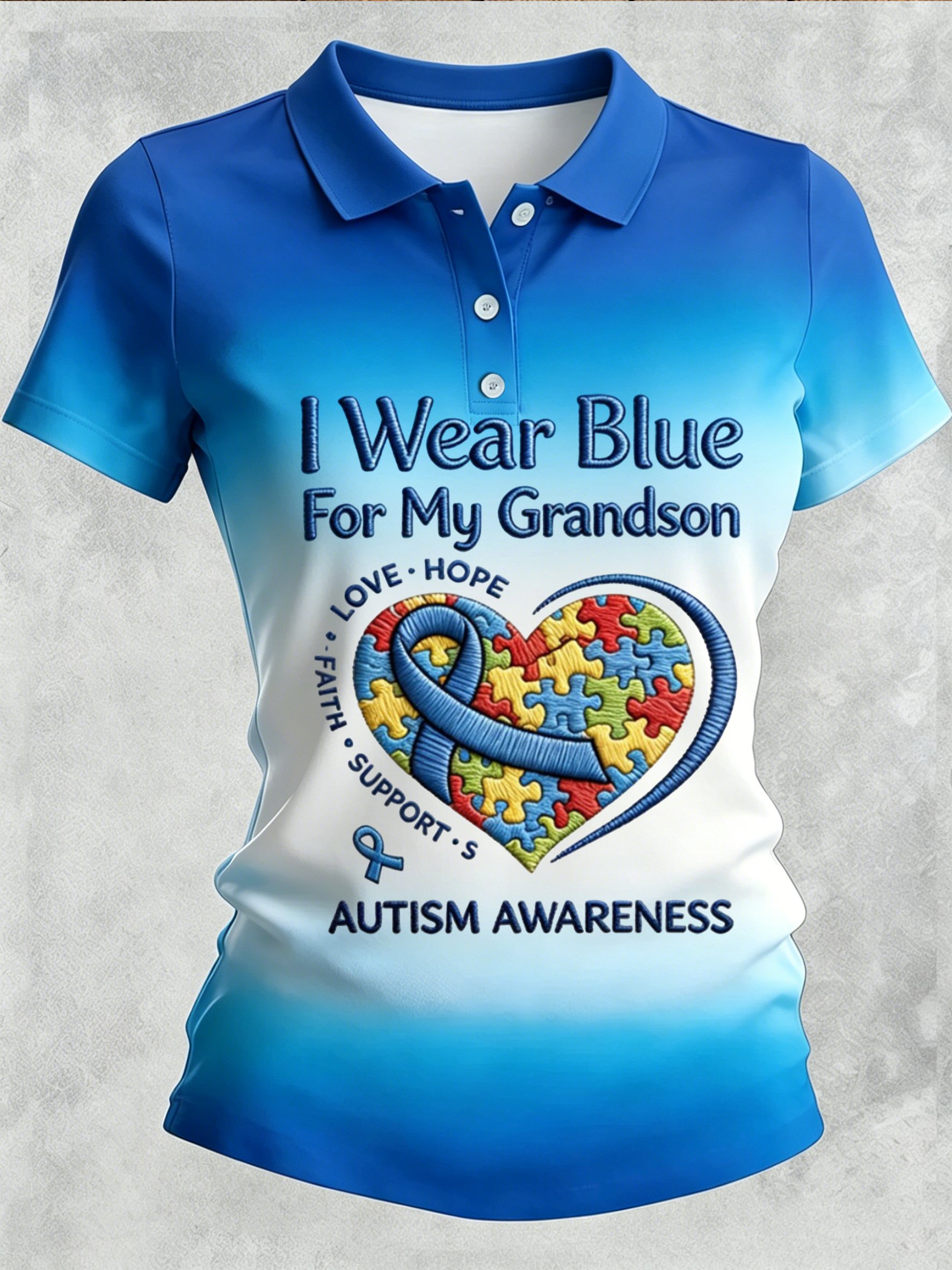 Women's Autism-Themed Printed Polo Shirt