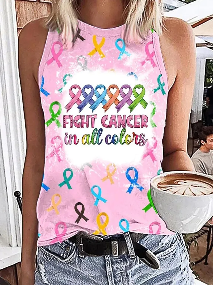 Women's Fight Cancer In All Colors Print Vest