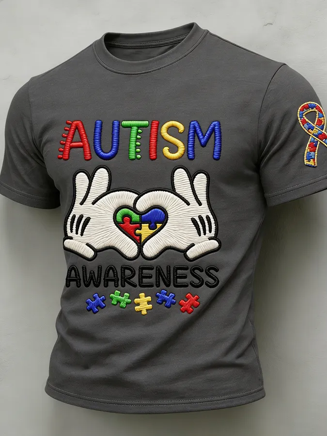 Men'S Leisure Attention Autism Reception Understanding Love Public Welfare Printed Round Neck T-Shirt