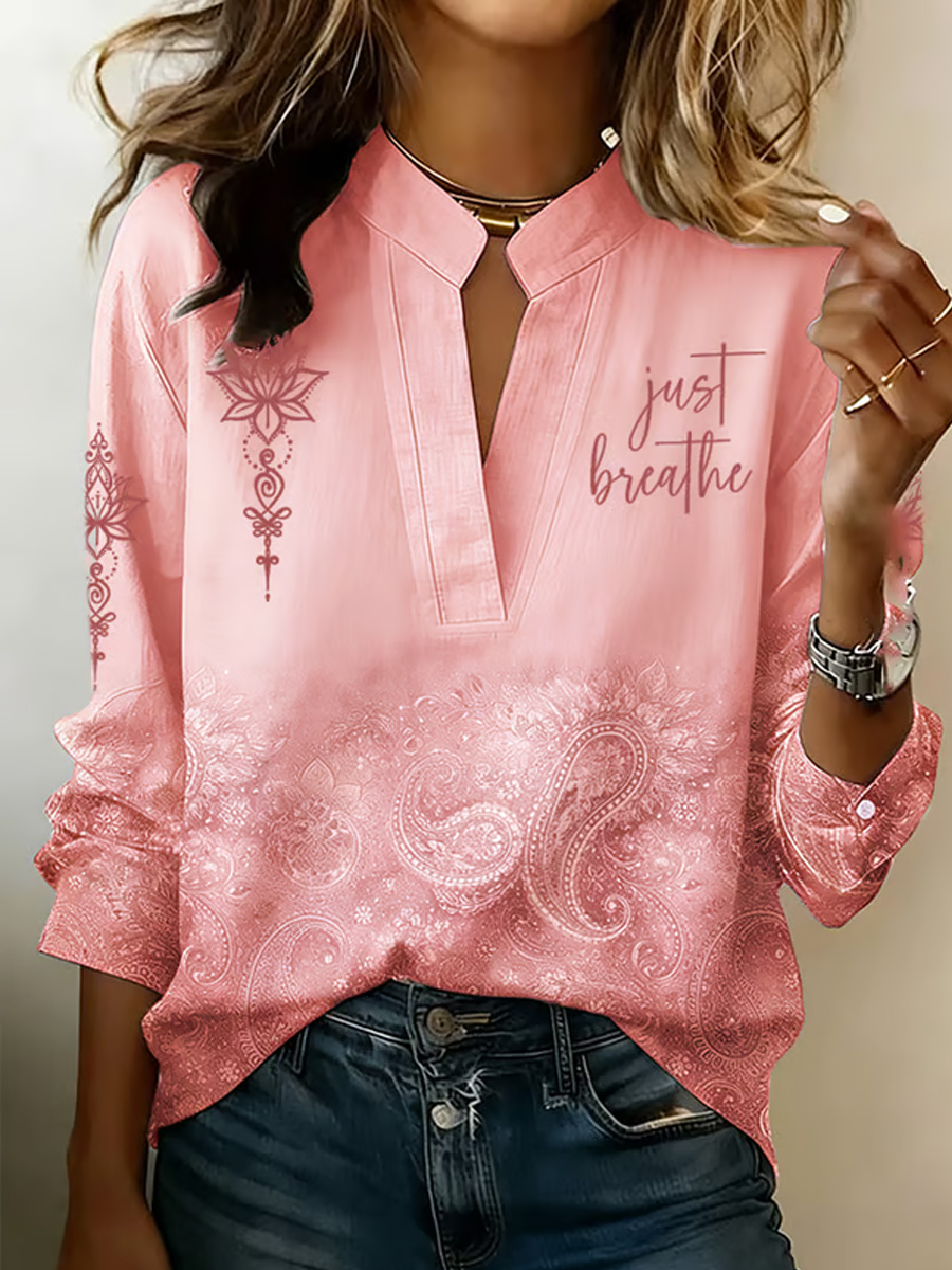 Women'S Vintage Flower Breast Cancer Awareness Print Top