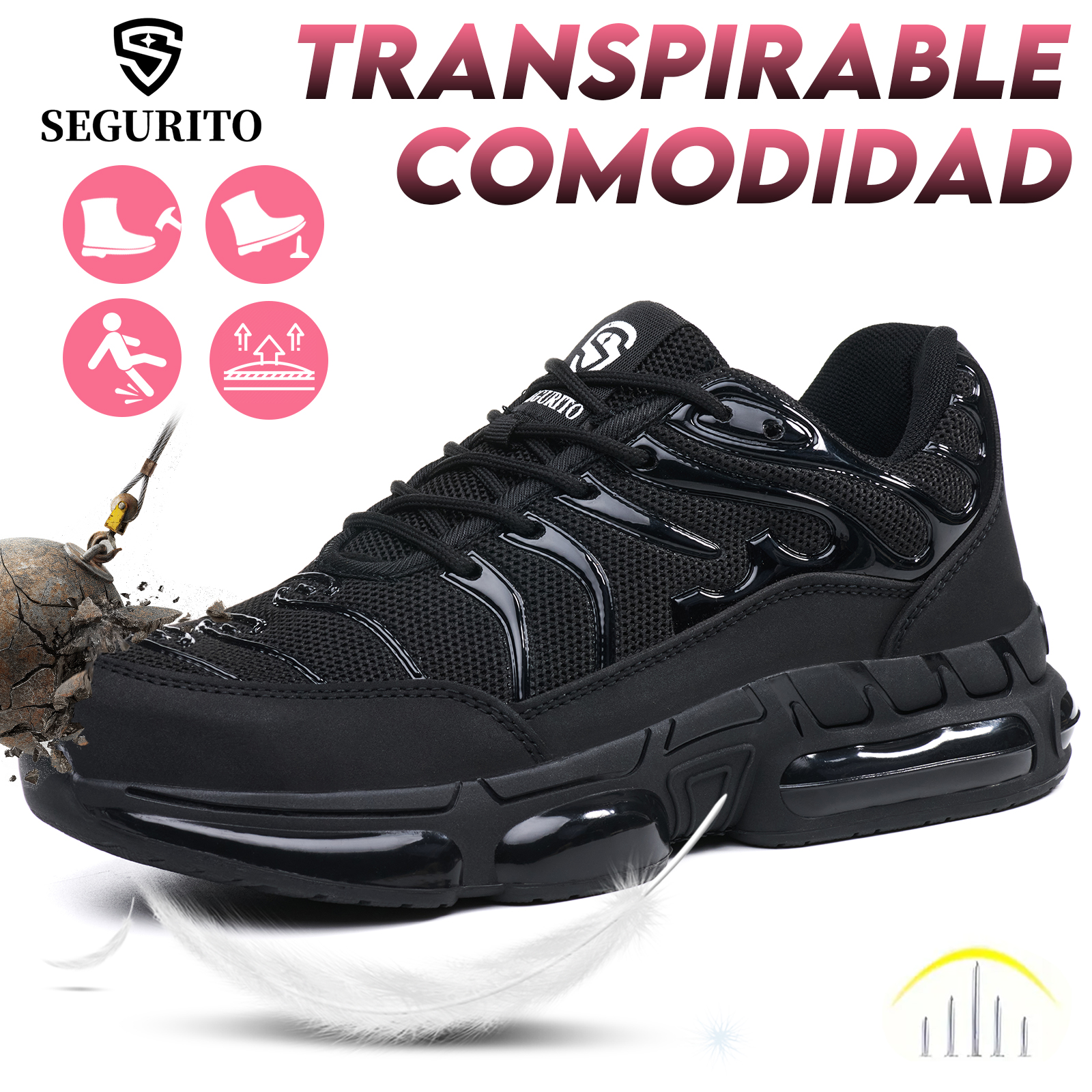 SEGURITO Men’s Safety Work Shoes, Slip-Resistant, Impact-Resistant, Lightweight & Breathable
