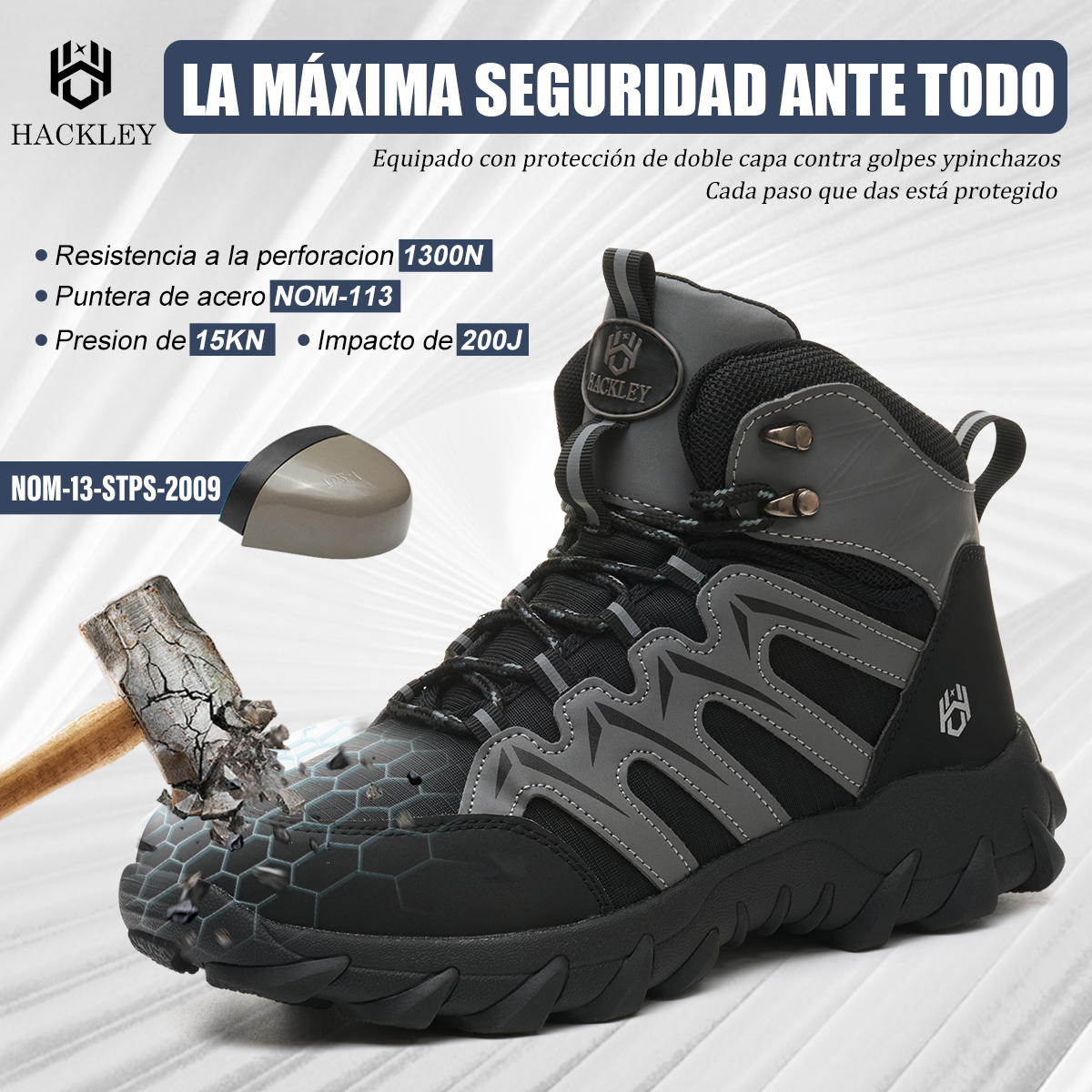 SEGURITO Construction Safety Boots, Impact & Puncture Resistant, Non-Slip Sole, Black/Grey